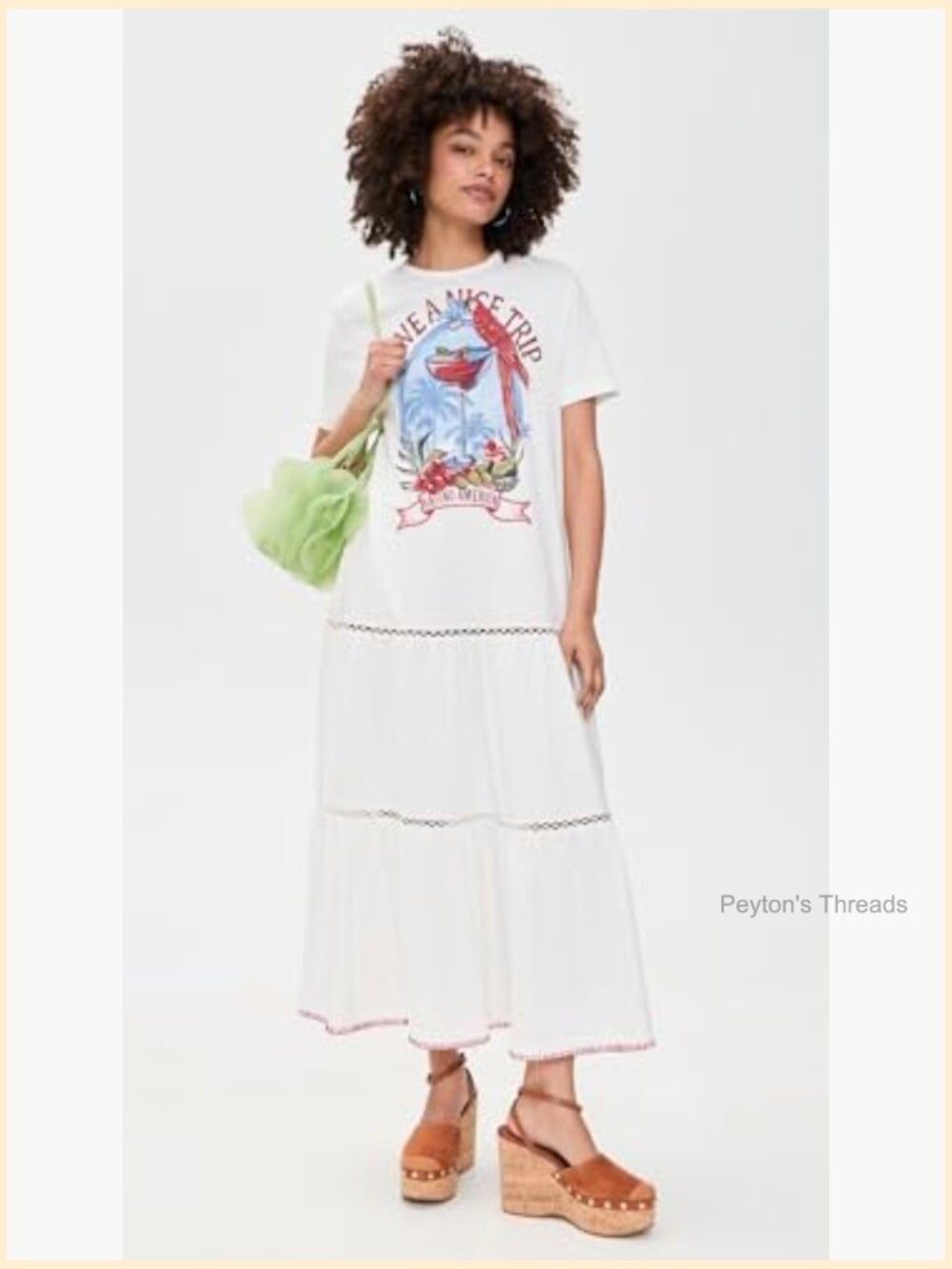 Women's Maxi Dress with Tropical Graphic, Crew Neck, Short Sleeves, A-Line - Picture 2 of 6